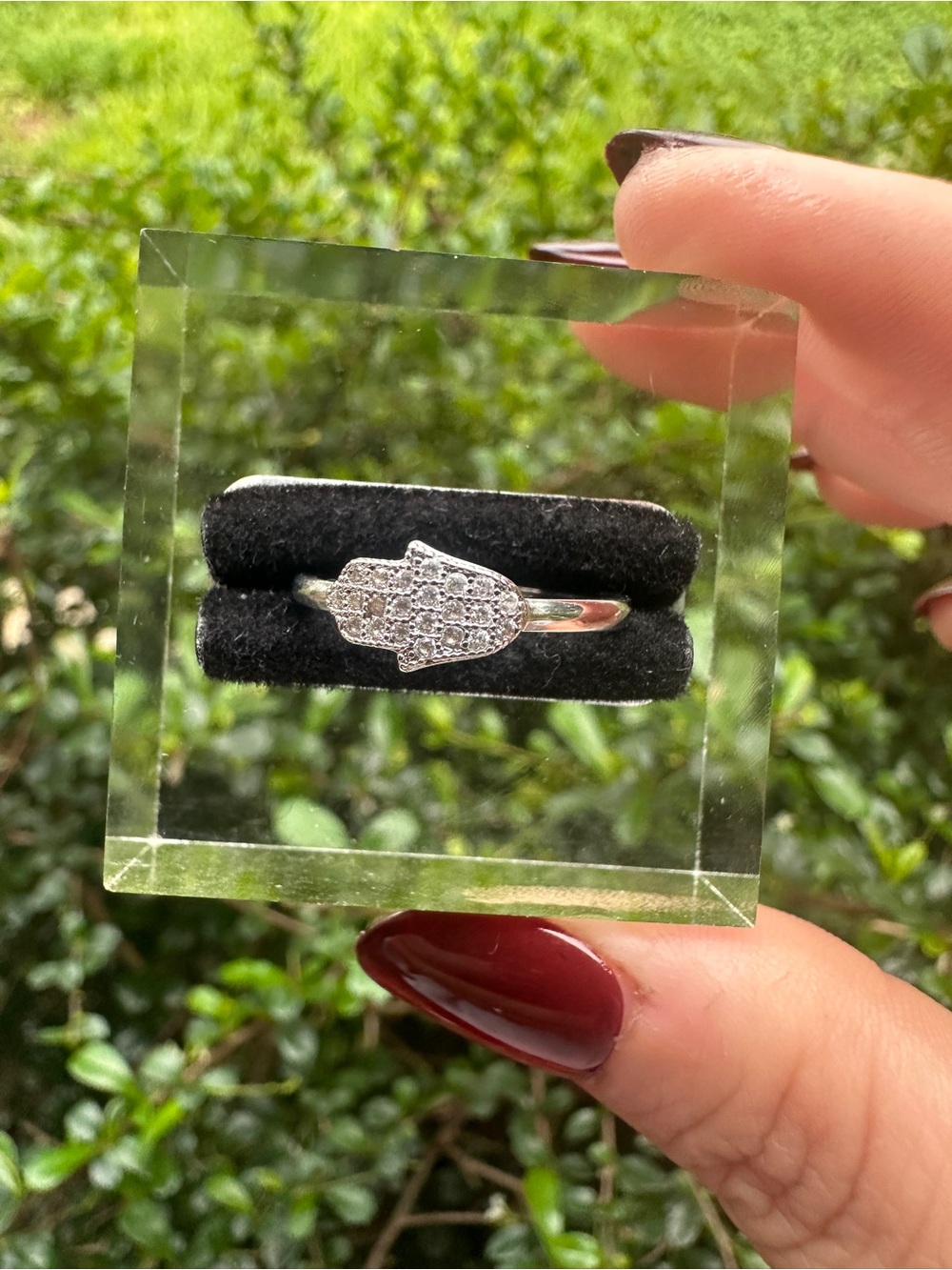 Sterling Silver Hamsa Hand Pave CZ Ring - Silver